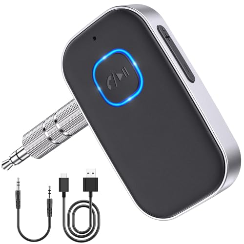 WOCBUY Bluetooth Car Adapter, WOCBUY 3.5mm AUX Bluetooth Receiver for Music Streaming, Wireless Music Audio Adapter with Built-in Mic, Home Stereo, Speakers (Handsfree Car Kits, 16H Playtime)
