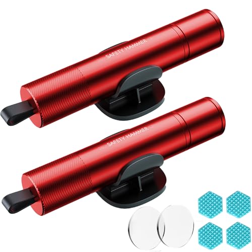MOTORBUDDY Car Window Breaker Tool, 2-in-1 Window Breaker Seatbelt Cutter, Emergency Glass Breaker and Auto Escape Tool，Car Accessories for Women - color: Red （2 pack)