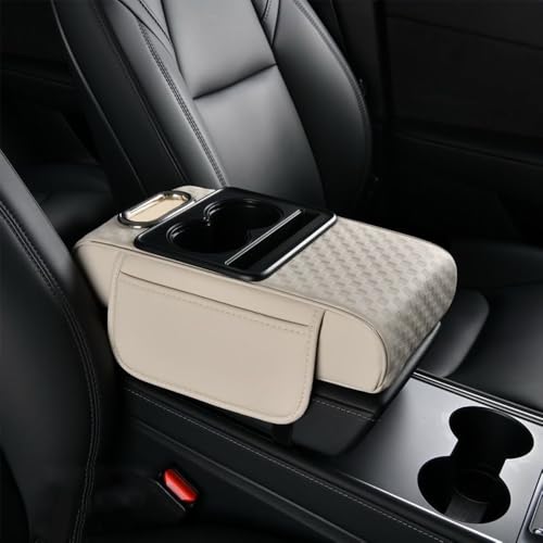 5 in 1 Car Center Console Cover, Memory Cotton Car Armrest Pad with 2 Storage Pockets, Cup Holder, Tissue Box Slot, Phone Holder, Universal Car Interior Organizer (White, Wide(13.8 * 7.1 * 3.2inch)) - color: White, size: Wide(13.8*7.1*3.2inch)