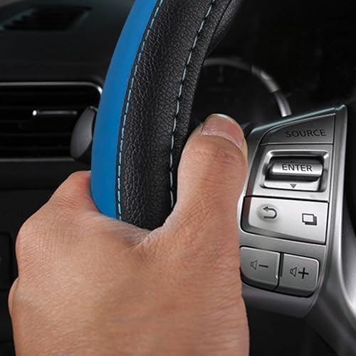 Leather Car Steering Wheel Cover, Non-Slip Car Wheel Cover Protector Breathable Microfiber Leather Universal Fit for Most Cars (Blue-2) - color: Blue-2