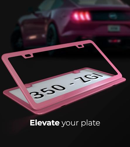 Pink License Plate Frame - 2-Hole Sleek Style, Stainless Steel, Premium Metal Durability, Easy Install, 2-Pack Gift Box - Matte Painted Finish - color: Pink(Women's Favorite)
