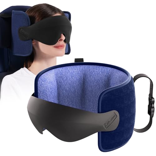 Travel Pillow for Airplane, Travel Pillow with Seat Strap and 3D Eye Mask to Firm Head, 360°Support Headrest No Bobblehead, Travel Essentials for Long Flight,Car Road Trip,Faded Blue - color: Faded Blue