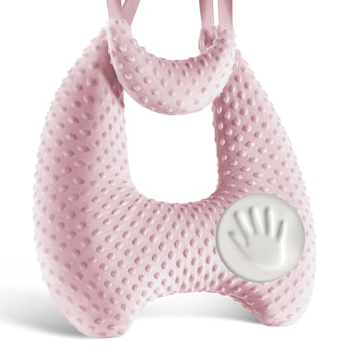 Memory Foam Kids Travel Pillow, Car Pillow for Kids, H-Shape Car Pillows for Sleeping, Removable Pillowcase, Adjustable, Velvet Dots, Pink - color: Velvet Dots Pink