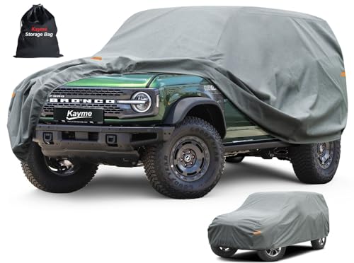 Kayme Heavy Duty Car Cover Custom Fit Ford Bronco 4 Door, Big Bend, Badlands, Outer Banks, Wildtrak, Raptor (2020-2025), Full Exterior Covers Waterproof All Weather, Sun Rain UV Protection. - size: 2.Custom Fit Ford Bronco 4 Door