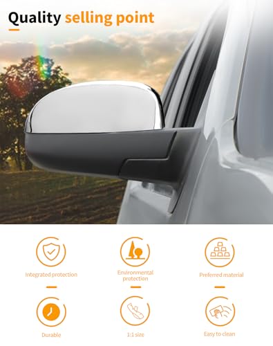 Chrome Half Mirror Caps Covers Compatible with 2007-2014 Chevy Silverado GMC Sierra Avalanche Tahoe Suburban Yukon Escalade ESV Side View Upper Mirror Cover Caps (Left Right) - color: Chrome (Half upper Mirror cover)