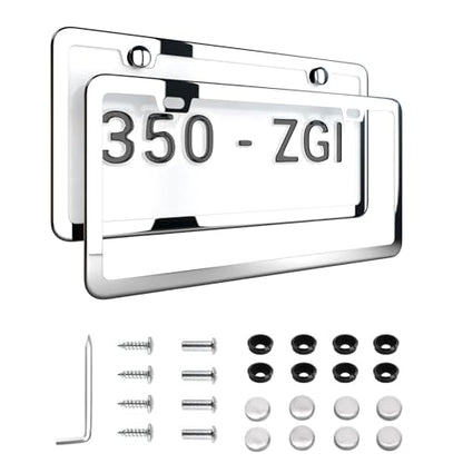 Gloss Silver License Plate Frame - 2-Hole Sleek Style, Stainless Steel, Premium Metal Durability, Easy Install, 2-Pack Gift Box - Polished Mirror Clear Finish - color: Gloss Silver(Mirror-like)