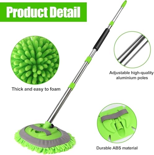 HITJOY 3Pcs 62'' Microfiber Car Wash Brush Mop Kit Sponge with Long Handle, Chenille Car Cleaning Brush Supplies for Car Rv SUV Truck Boat Bus Non-Scratches - color: 6pcs