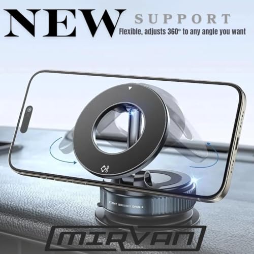 Magnetic Phone Mount for Car, Universal Suction Phone Holder 360 Adjustable for Dashboard, Windshield, Mirror and Desk, All Smartphones