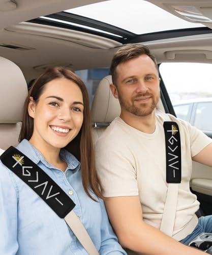 2 Pack Car Seat Belt Cover Pads with 3 PCS God is Greater Than the Highs and Lows Rearview Mirror Stickers, Christian Car Accessories Set for Women and Men - color: GAV