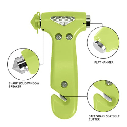 MOTORBUDDY 2-Pack Car Safety Hammer, Auto Emergency Escape Hammer with Window Breaker and Seat Belt Cutter, Emergency Escape Tool for Car Accidents, Glow in The Dark - color: Green