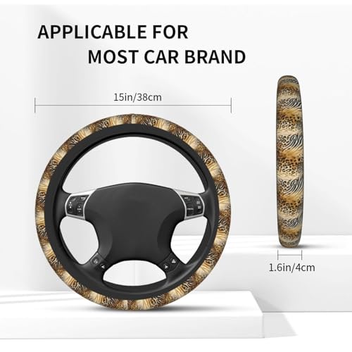 Leopard Zebra Print Steering Wheel Covers Non Slip Neoprene Universal 15 Inch Steering Wheel Protector Car Cover for Men Women - color: Leopard Zebra Print