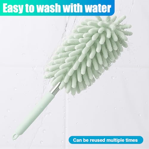 2PCS Car Interior Duster with Extension Pole – Washable Microfiber Dusters Detailing Brushes with Bendable Head, Long Handle Cleaning Duster Tool for Car Dash, Vents, Window, Furniture, Office (Green) - color: Green