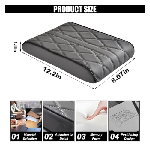 Car Center Console Cover Pad, Leather Auto Console Arm Rest Cover, Waterproof Car Armrest Seat Box Cushion Protector, Memory Foam Armrest Pillow for Most Cars - color: Gray