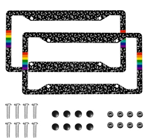 Rainbow Progress Pride Music License Plate Frame 2 Pack License Plate Holder Universal Aluminum License Plate Cover Car Accessories for Decor with Screw for Women Man 12.3 X 6.3 Inch - color: Music