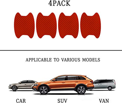 XINLIYA 4PCS Universal Carbon Fiber Door Handle Protector Sticker, Anti-Scratches Auto Protective Film, Side Paint Cover Guard Fit for Most Car Handles (Red) - color: Red
