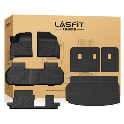 LASFIT Floor Mats & Cargo Liner with Backrest Mat for Chevy Traverse 2024-2026 (Only 8 Seats) & GMC Acadia 2024-2026 (Only 8 Seats), All Weather TPE Custom Fit Car Floor Liners Full Seat, Black - size: Floor Mats for Traverse/Acadia 8 Seats 2024-2026