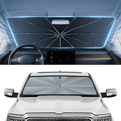 Autorder Windshield Sun Shade Umbrella for 2019-2026 Dodge RAM 1500 Accessories,Upgraded Ice Crystal Material,Easy Setup Umbrella Sunshade for Car Windshield,100% Sun Blocking - size: Dodge Ram 1500 2019-Present