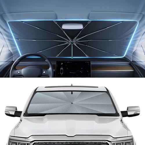 Autorder Windshield Sun Shade Umbrella for 2019-2026 Dodge RAM 1500 Accessories,Upgraded Ice Crystal Material,Easy Setup Umbrella Sunshade for Car Windshield,100% Sun Blocking - size: Dodge Ram 1500 2019-Present