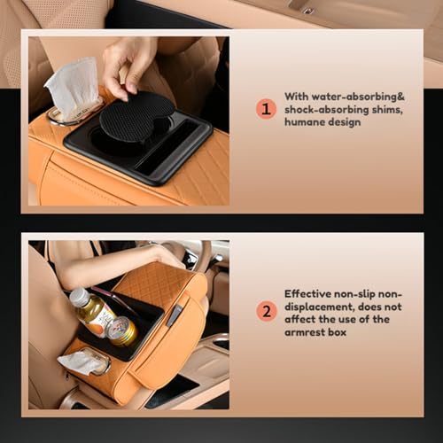 Car Center Console Pad Leather Armrest Pad w/Cup Holder, Tissue Box Slot, Side Bag, Phone Slot for Car Sedans (Embossed, Black-Red) - color: Black-Red, style: Embossed