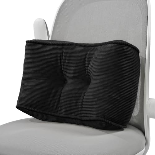 Lumbar Support Pillow for Office Chairs, Bite-Size Natural Latex Foam Back Support Pillow for Lower Back Pain Relief, Soft & Support Corduroy Desk Chair Cushion, M, Black - color: Black, size: M (17.5"x10")