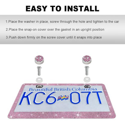 DXNQ Bling License Plate Frame, Sparkly Rhinestone Diamond License Plate Cover with Crystal Screws Caps, Glitter Crystal Stainless Steel License Plate Holder for Women, Car Accessories (Light Pink) - color: Light Pink