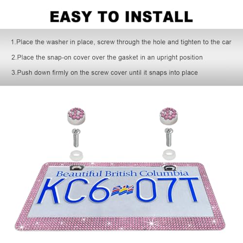 DXNQ 2PCS Bling License Plate Frame, Sparkly Rhinestone Diamond License Plate Cover with Crystal Screws Caps, Glitter Crystal Stainless Steel License Plate Holder for Women (Light Pink) - color: Light Pink, 2PCS