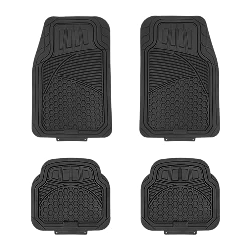 Amazon Basics Heavy Duty Thick PVC Car Floor Mats, Anti-Slip, Easy to Clean, Universal Trim-to-Fit All-Weather for Automotive SUV Sedans Trucks, 4-Piece, Solid Black