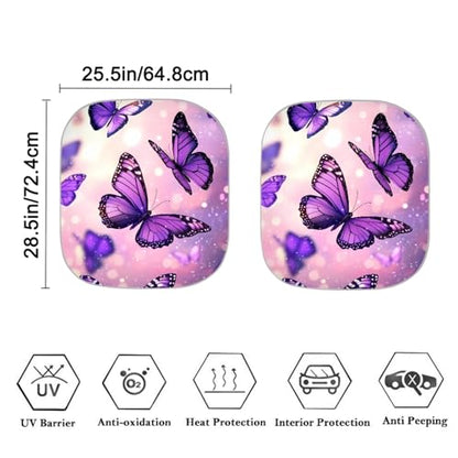 AFPANQZ Galaxy Butterflies Print Sun Shade Universal Fit Windshield Sunshade Car Trucks SUV Windshields Folding Sun Visor Folding Travel Women Teens Sun Block Car Front Window Visors, Black Purple - color: 0-Butterfly Galaxy