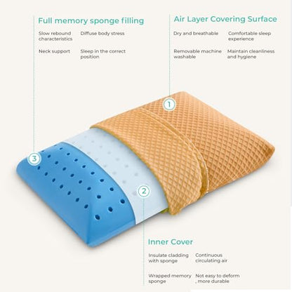 Travel Pillow Memory Foam Pillows, Camping Pillow-Compressible Medium Firm, Breathable Cover, Ideal Backpacking Hiking, Bed Pillows, Airplane and Car (Apricot Yellow, S) - color: Apricot Yellow, size: S-15.7*9.8in
