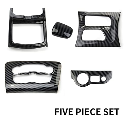 crosselec Carbon Fiber Central Control AC Gear Shift Cup Holder Headlight Switch Button Panel Cover Trim 5pcs for Dodge Charger 2015-2022 - color: black 5pcs
