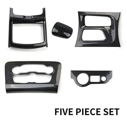 crosselec Carbon Fiber Central Control AC Gear Shift Cup Holder Headlight Switch Button Panel Cover Trim 5pcs for Dodge Charger 2015-2022 - color: black 5pcs