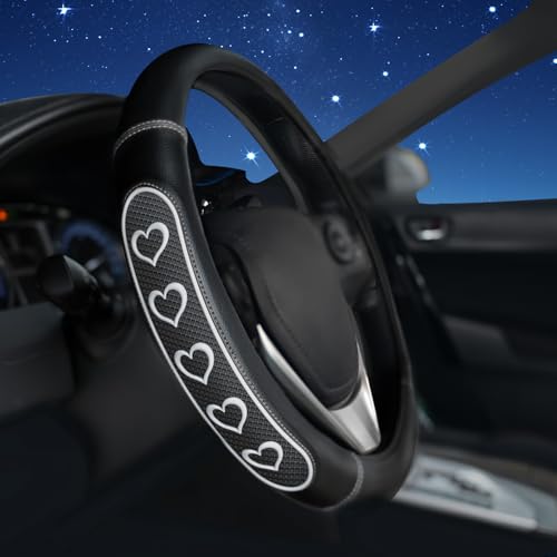 Ventilated Heart-Shaped Steering Wheel Cover with Anti-Slip Leather Grip. Compatible with Ford, Toyota, Honda, Nissan, and Chevrolet Vehicles for 14.5-15.2 inch Round Steering Wheels. - color: Love White