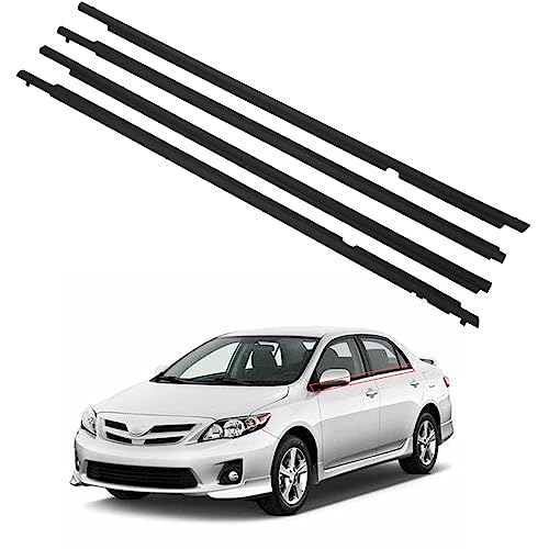 4 Pcs Black Car Outer Door Window Moulding Trim Weatherstrip Seal Belt Compatible with 2009-2013 Corolla, Replace#75710-02210 75720-02210 75730-02190 75740-02190 - color: Black