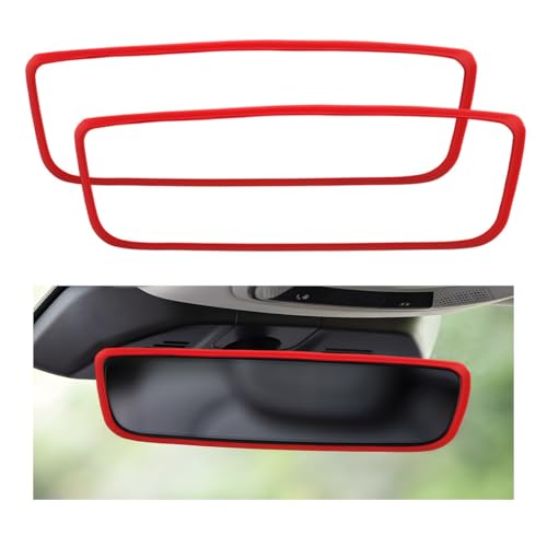 2 PCS Rear View Mirror Protector Frame, Rearview Mirror Edge Protective Cover Car Interior Decoration, Silicone Auto Rearview Mirrors Trim Compatible with Model 3 Y for Women Men (Red) - color: Red, 2 PCS
