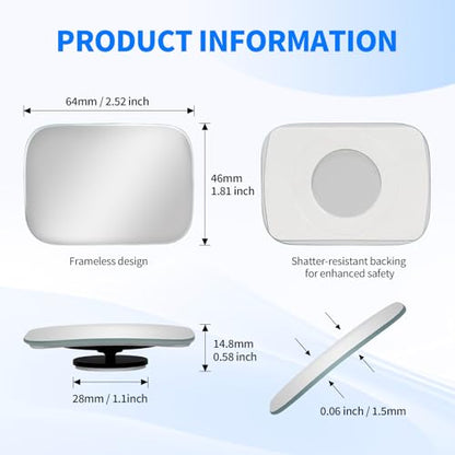2 PCS Car Blind Spot Mirror, HD Frameless Convex Glass Angle Adjustable, Self-adhesive Back Auxiliary Reverse Mirror Wide Angle Side Mirrors Universal Car Exterior Accessories (Rectangle) - size: Rounded Rectangle