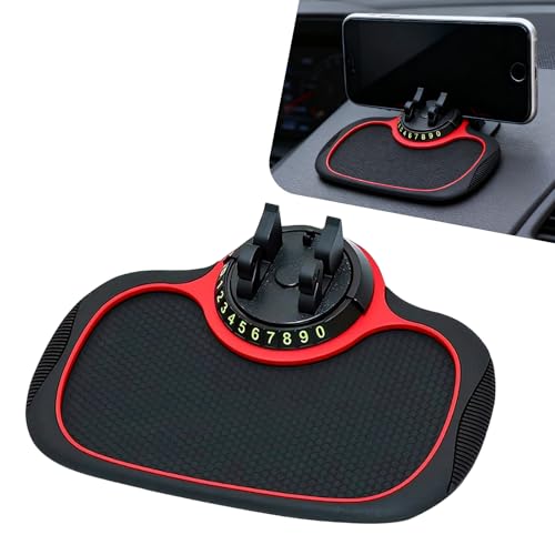 1 PC Multifunctional Car Anti-Slip Mat, PVC Extra Large Pad with Phone Holder, Dashboard Organizer with Temporary Number, Universal for Phones, Keys, Coins, Sunglasses (Black & Red)