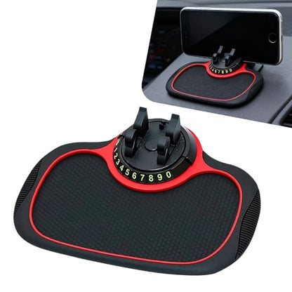 1 PC Multifunctional Car Anti-Slip Mat, PVC Extra Large Pad with Phone Holder, Dashboard Organizer with Temporary Number, Universal for Phones, Keys, Coins, Sunglasses (Black & Red)