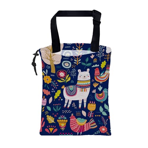 Car Garbage Bag Colorful Llama Flowers and Birds Hanging Canvas Car Trash Bag Waterproof Drawstring Car Back Seat Organizer for Car Back Front Seat Console with Adjustable Buckle - color: Colorful Llama Flowers and Birds