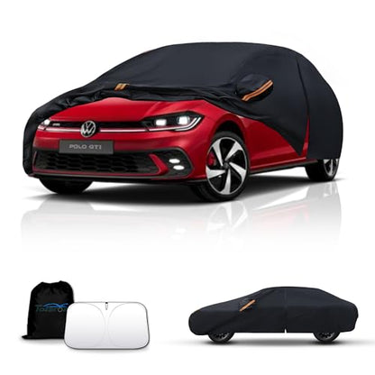 Waterproof Car Cover All-Weather, Heavy-Duty Outdoor Full Exterior Automobiles Snow Cover for Hatchback up to 163 inch with Sun Visor,Zippered & Storage Bag - Black - size: Fit Hatchback Length up to 163 inch(2M)