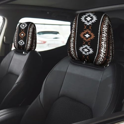 Black Aztec Car Seat Headrest Covers Universal Size Western Southwest Head Rest Wrap Cover Soft Breathable Native American Cars Accessories 2 Packs Headrest Cushion Case - color: Black Aztec