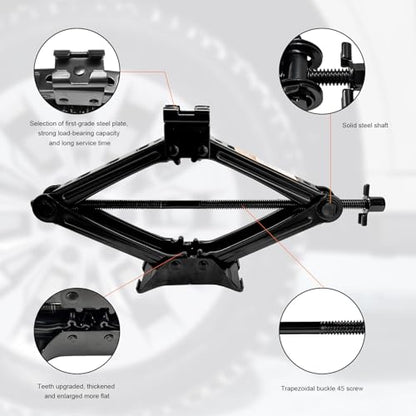 KVAEY Car Jack Kit, 2 Ton (4409 lbs) Scissor Jack Portable Tire Changing Tool with Lug Wrench, Heavy Duty Scissor Lift Jacks Universal Emergency Kit for Sedan SUV MPV, Car Accessories