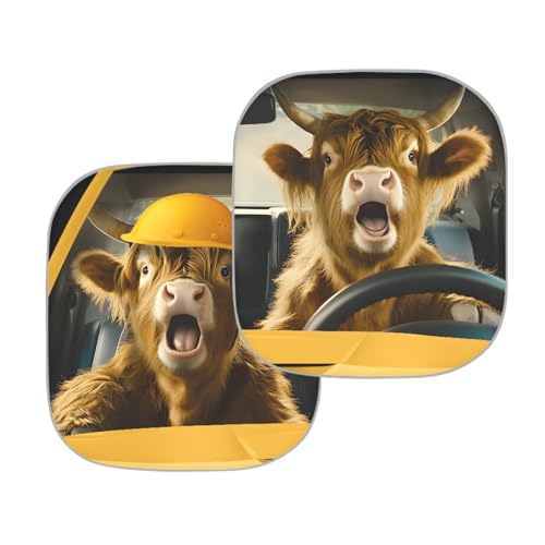 Cow Print Car Front Windows Sunshade 2 Pieces Set Automotive Windshield Sunshade Car Interior Accessories for Summer Foldable Reflective Auto Shade - color: Cow
