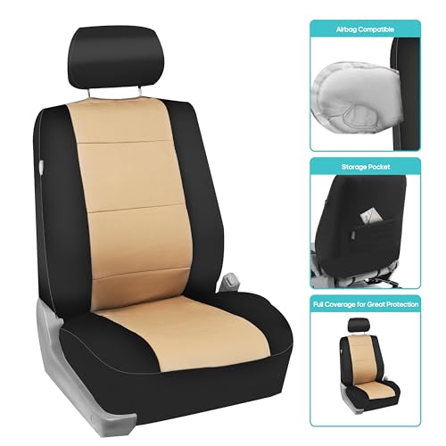 FH Group Waterproof Neoprene Car Seat Covers Full Set – Universal Fit Front & Split Bench Rear Seat Covers, Airbag Compatible Automotive Seat Protectors for Cars, SUVs,Vans, Beige - color: Beige, style: Full Set