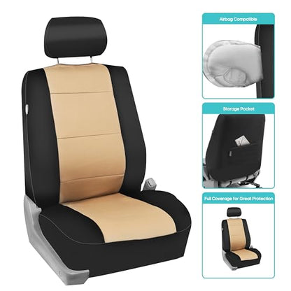 FH Group Waterproof Neoprene Car Seat Covers Full Set – Universal Fit Front & Split Bench Rear Seat Covers, Airbag Compatible Automotive Seat Protectors for Cars, SUVs,Vans, Beige - color: Beige, style: Full Set