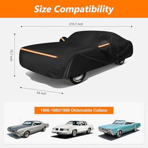 Car Cover for Oldsmobile Cutlass 1966-1980/1988, Waterproof 420D Oxford Cloth and Cotton Cover Outdoor Full Car Covers with Zipper Windproof Heavy Duty All Weather Protection - size: for Oldsmobile Cutlass 1966-1980/1988