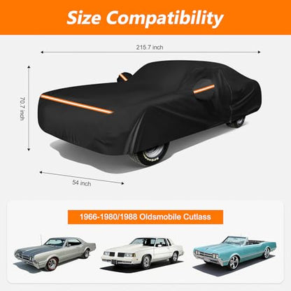 Car Cover for Oldsmobile Cutlass 1966-1980/1988, Waterproof 420D Oxford Cloth and Cotton Cover Outdoor Full Car Covers with Zipper Windproof Heavy Duty All Weather Protection - size: for Oldsmobile Cutlass 1966-1980/1988