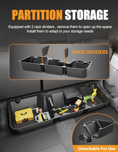 KINGGERI Under Seat Storage Boxes - Compatible with 2019-2026 Dodge Ram 1500 Crew Cab (Not for Classic), Heavy Duty Upgraded Rear Under Back Seat Storage Truck Cargo Black Tool Box Organizer - size: Compatible with 2019-2026 Dodge Ram 1500