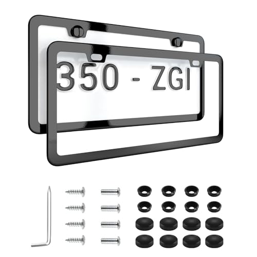 Black License Plate Frame - 2-Hole Sleek Style, Stainless Steel, Premium Metal Durability, Easy Install, 2-Pack Gift Box - Matte Painted Finish - color: Matte Black(Top-Purchased)