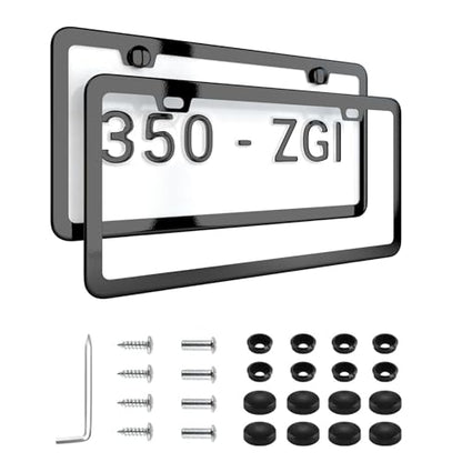 Black License Plate Frame - 2-Hole Sleek Style, Stainless Steel, Premium Metal Durability, Easy Install, 2-Pack Gift Box - Matte Painted Finish - color: Matte Black(Top-Purchased)