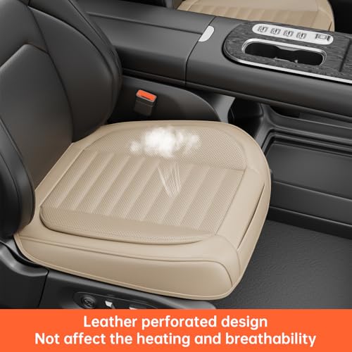 2 Pack Car Bottom Seat Covers, Luxury Leather Front Seat Covers, Breathable and Waterproof Automotive Bottom Seat Covers, Universal Anti-Slip Seat Covers Fit for Most Vehicles (Beige, 2 PCS) - color: Beige-2 PCS